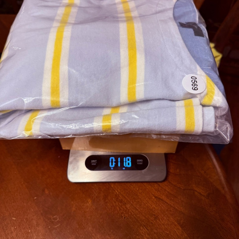 J Crew XL Striped Long Sleeve Boatneck Top Light Blue Yellow Cotton Coastal Chic - Picture 11 of 11